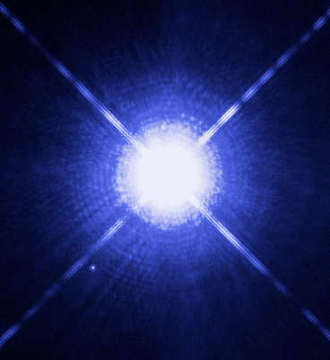 With the Hubble Space Telescope Sirius A, the brightest star in our night sky, along with Sirius B, its faint, tiny stellar companion can be seen. Sirius B is the faint, tiny dot at the lower left. So how did the Dogons know of its existence with no telescopes? (Sir. Image credit: H. Bond (STScI) and M. Barstow (University of Leicester)